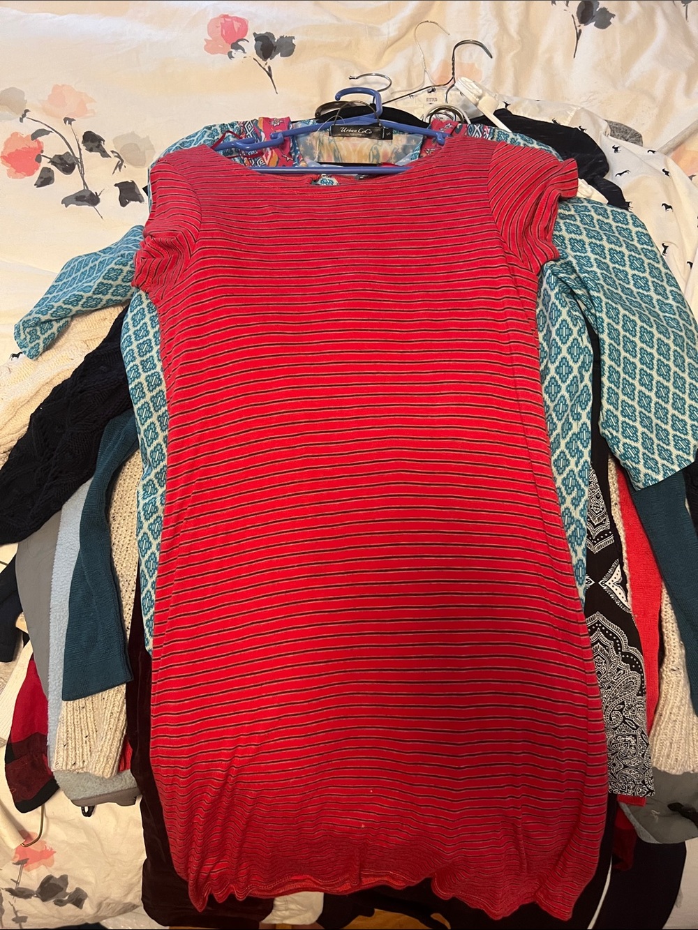Women's Red Striped Short-Sleeve T shirt dress